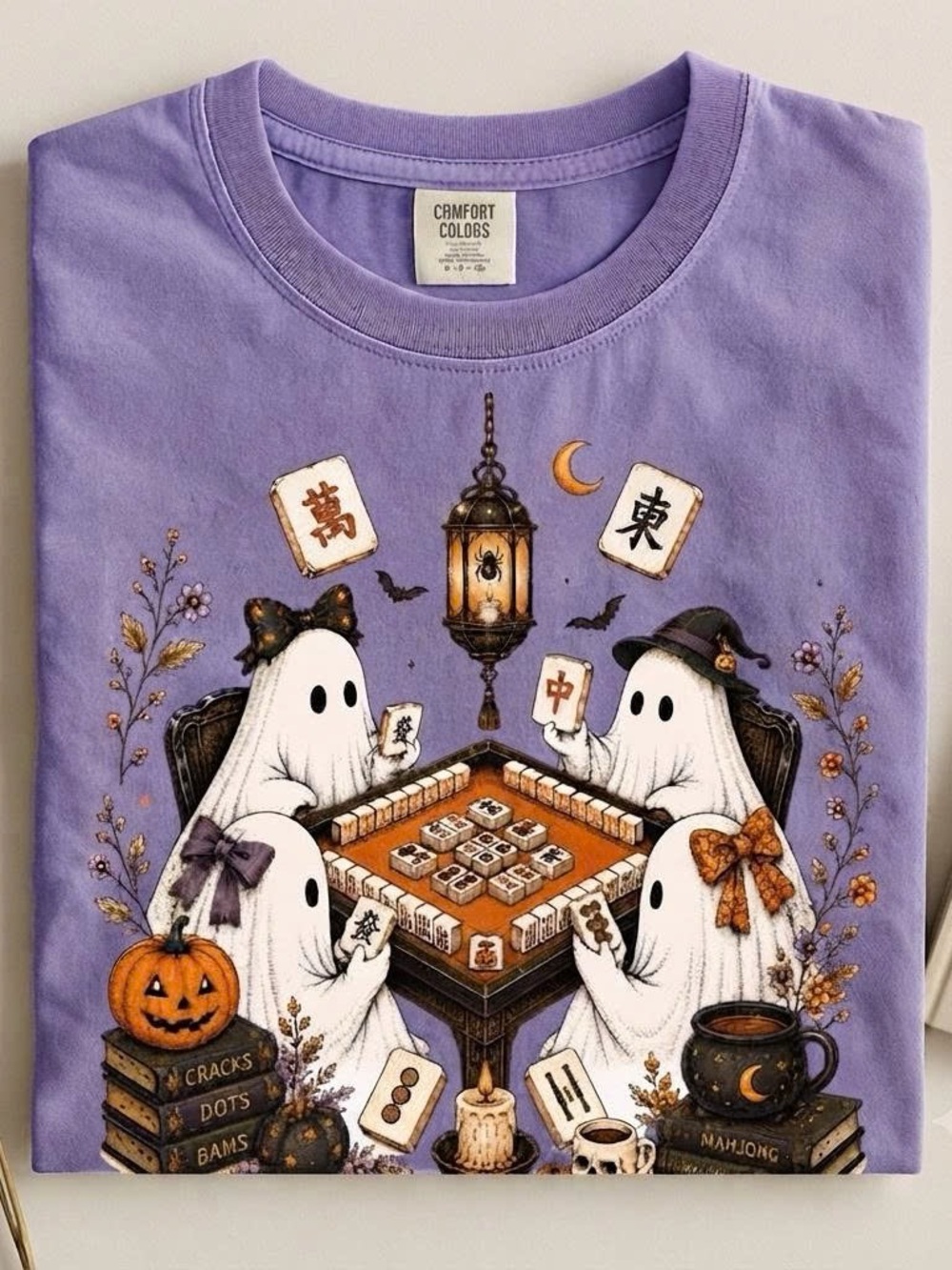 Comfort Colors Violet Ghosts Playing Mahjong Graphic Tee